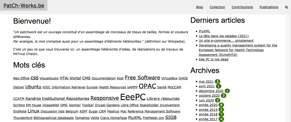 Image de la page d'accueil du site Patch-Works 2018 version 2019