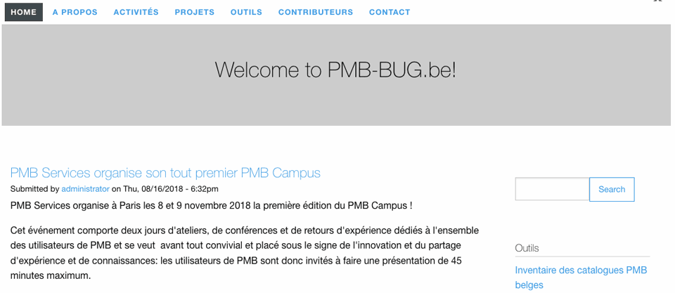 Site PMB-BUG 2018 Homepage du site PMB-BUG 2018